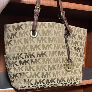 Michael Kors Tan and Brown MK Logo Tote